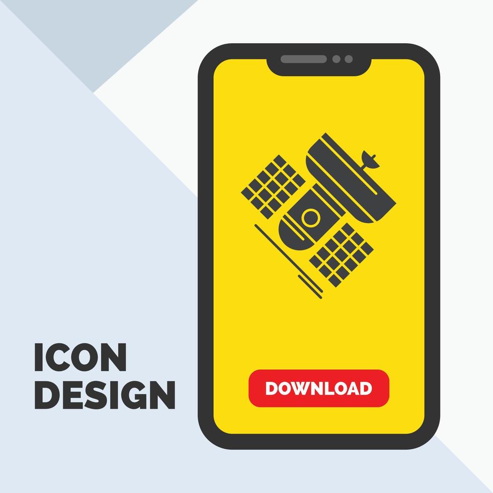 diffuser. diffusion. la communication. Satellite. icône de glyphe de télécommunication dans la page de téléchargement mobile. fond jaune vecteur