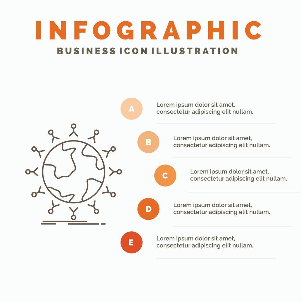 global. étudiant. réseau. globe. modèle d'infographie pour enfants pour le site Web et la présentation. icône grise de ligne avec illustration vectorielle de style infographie orange vecteur