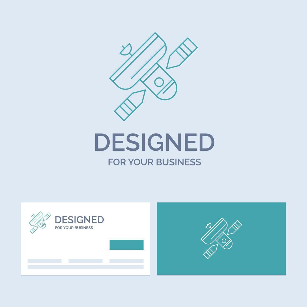 diffuser. diffusion. radio. Satellite. symbole d'icône de ligne de logo d'entreprise d'émetteur pour votre entreprise. cartes de visite turquoise avec modèle de logo de marque vecteur