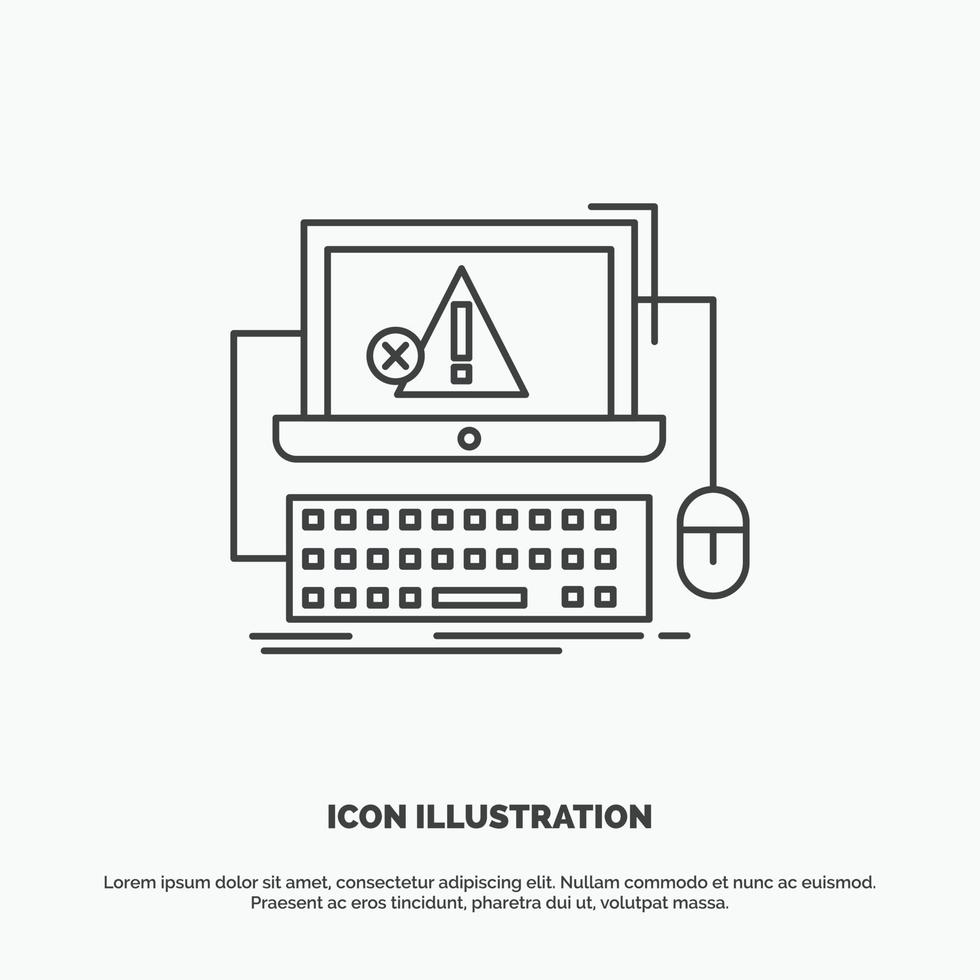 l'ordinateur. crash. Erreur. échec. icône du système. symbole gris de vecteur de ligne pour ui et ux. site web ou application mobile