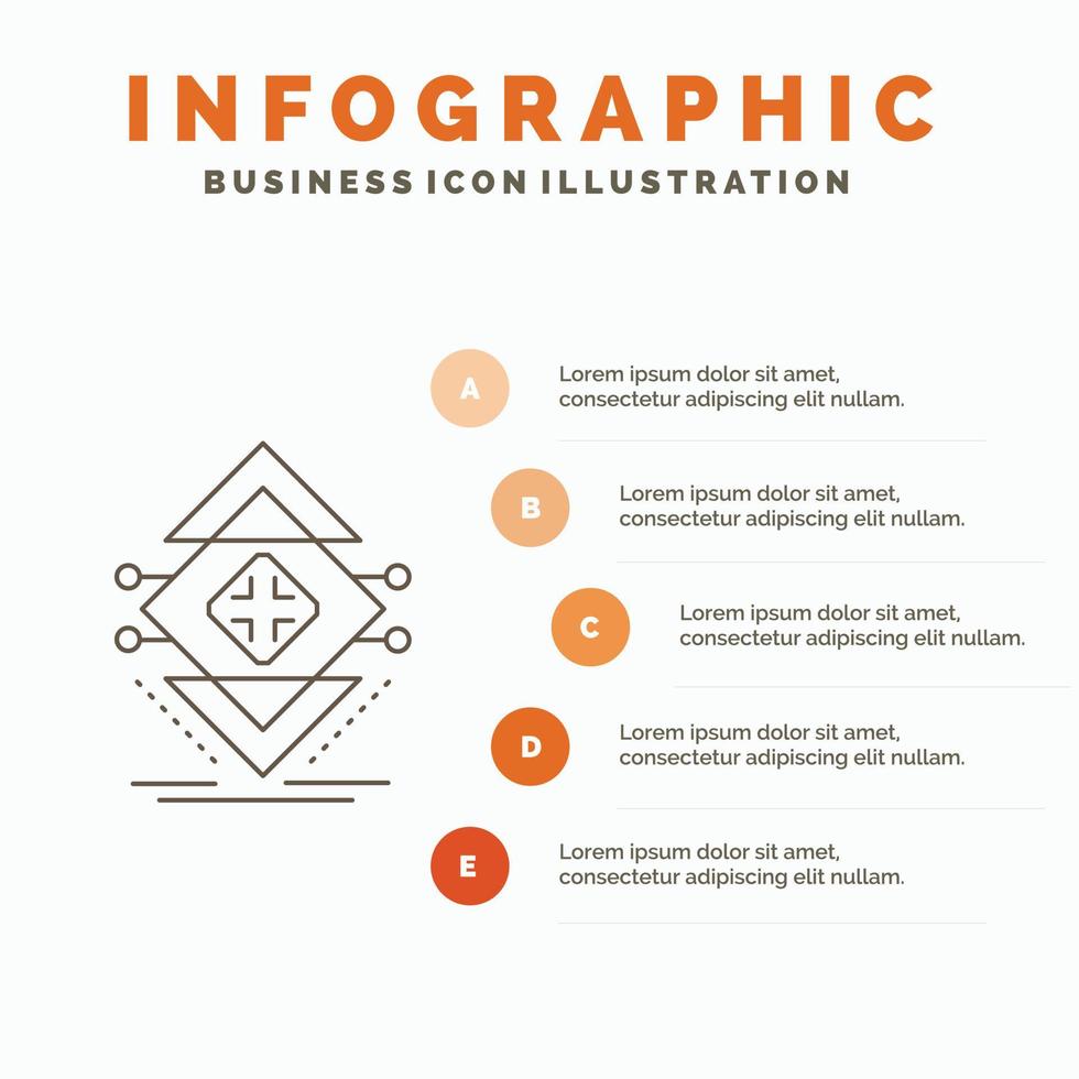 l'informatique. Les données. Infrastructure. la science. modèle d'infographie de structure pour le site Web et la présentation. icône grise de ligne avec illustration vectorielle de style infographie orange vecteur