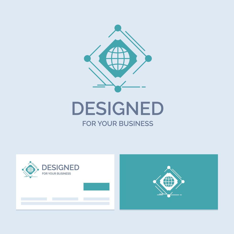 complexe. global. l'Internet. rapporter. symbole d'icône de glyphe de logo d'entreprise web pour votre entreprise. cartes de visite turquoise avec modèle de logo de marque. vecteur