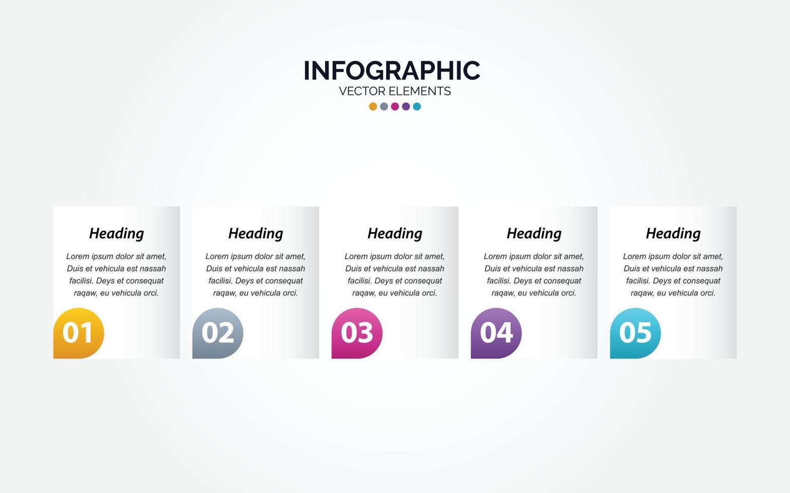 modèle de conception d'infographie horizontale d'entreprise avec des icônes et 5 cinq options ou étapes. vecteur