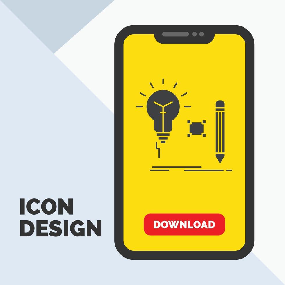 idée. aperçu. clé. lampe. icône de glyphe d'ampoule dans la page de téléchargement mobile. fond jaune vecteur