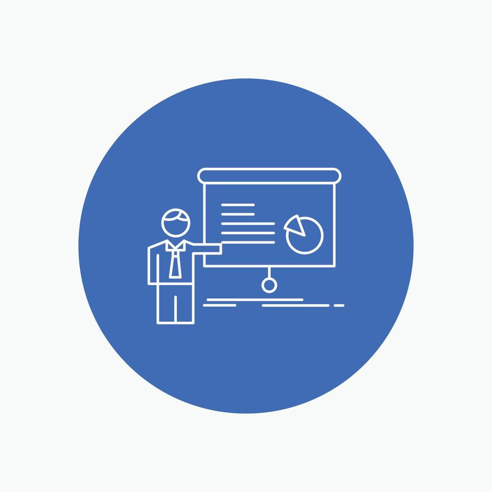 graphique. Rencontre. présentation. rapport. icône de la ligne blanche du séminaire en arrière-plan du cercle. illustration d'icône vectorielle vecteur
