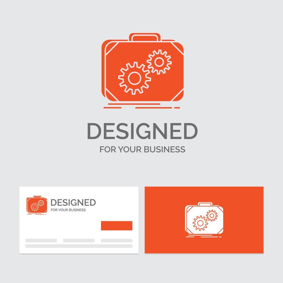 modèle de logo d'entreprise pour porte-documents. Cas. production. le progrès. travailler. cartes de visite orange avec modèle de logo de marque. vecteur