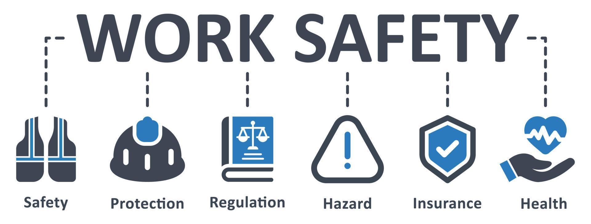 icône de sécurité au travail - illustration vectorielle . travail, sûreté, sécurité, protection, lieu de travail, construction, assurance, infographie, modèle, présentation, concept, bannière, pictogramme, jeu d'icônes, icônes. vecteur