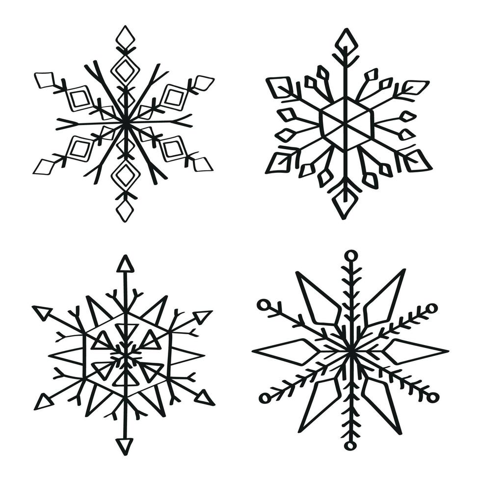 illustrations de flocons de neige dans un style d'encre d'art vecteur