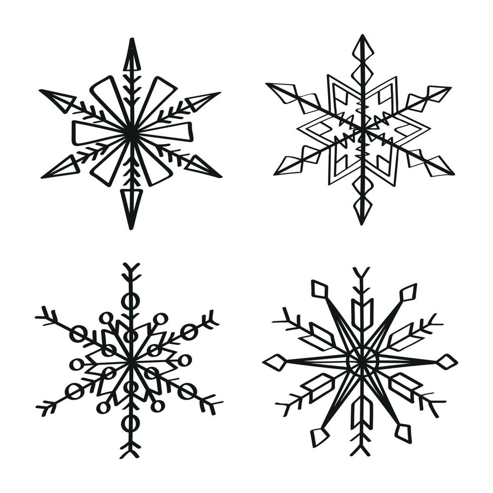 illustrations de flocons de neige dans un style d'encre d'art vecteur