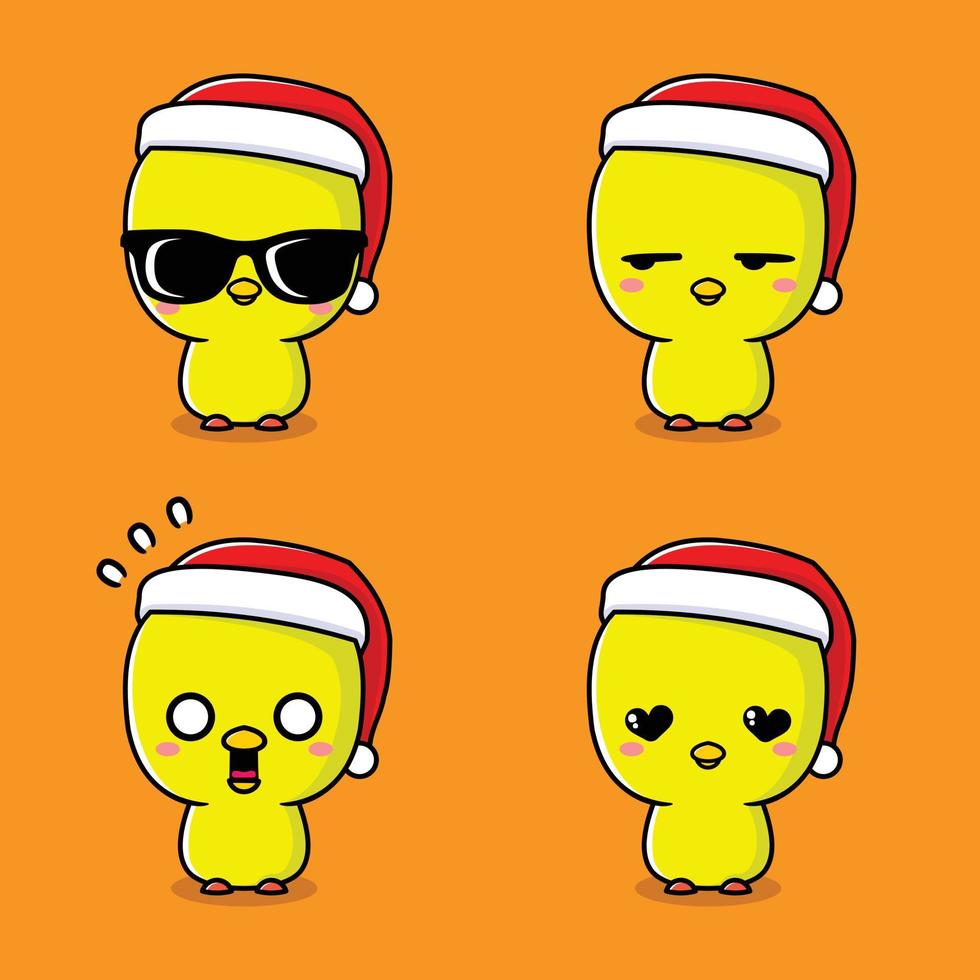 illustration vectorielle d'emoji poussin mignon en bonnet de noel vecteur