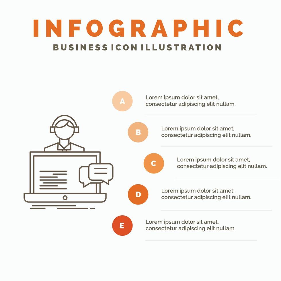 Support. discuter. client. service. aidez le modèle d'infographie pour le site Web et la présentation. icône grise de ligne avec illustration vectorielle de style infographie orange vecteur