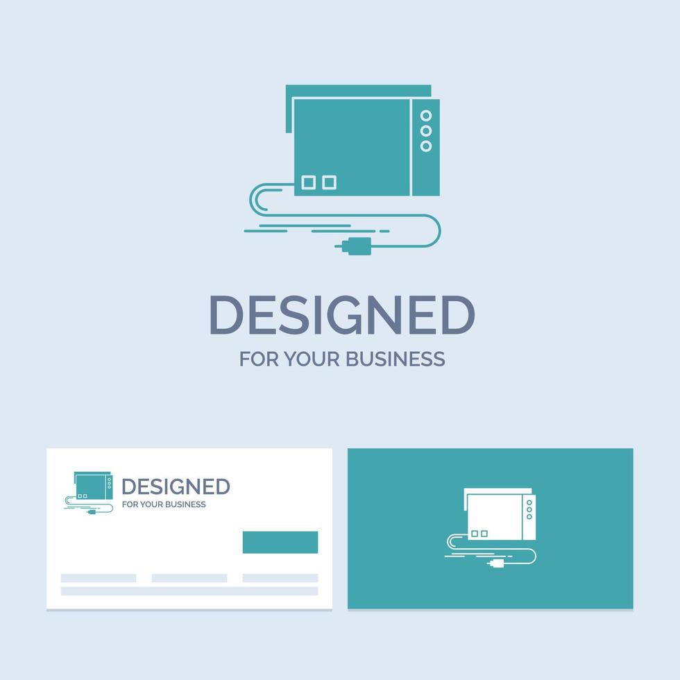 l'audio. carte. externe. interface. symbole d'icône de glyphe de logo d'entreprise sonore pour votre entreprise. cartes de visite turquoise avec modèle de logo de marque. vecteur