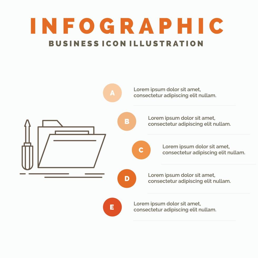 dossier. outil. réparation. Ressource. modèle d'infographie de service pour le site Web et la présentation. icône grise de ligne avec illustration vectorielle de style infographie orange vecteur