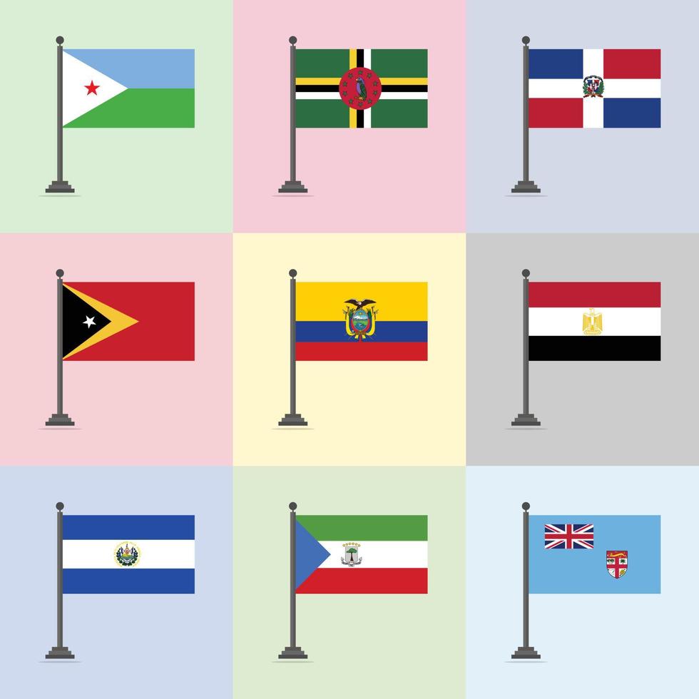 modèle de conception de drapeau djibouti dominique république dominicaine timor oriental equateur egypte salvador guinée équatoriale fidji vecteur