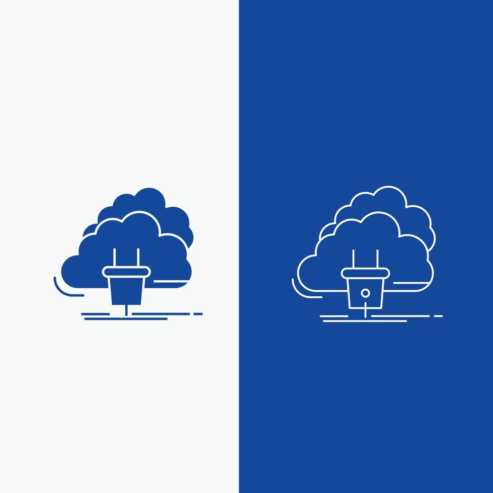 nuage. lien. énergie. réseau. ligne électrique et bouton web glyphe en bannière verticale de couleur bleue pour ui et ux. site web ou application mobile vecteur