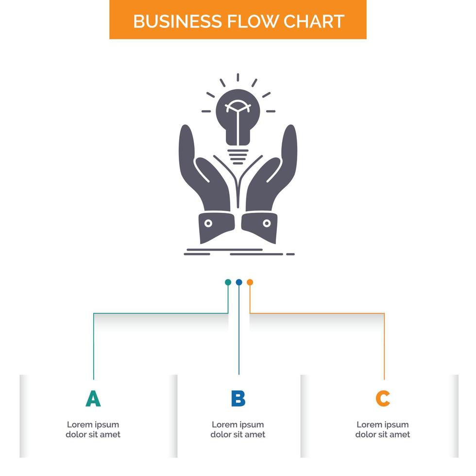 idée. idées. Créatif. partager. conception d'organigramme de mains d'affaires avec 3 étapes. icône de glyphe pour la place du modèle d'arrière-plan de présentation pour le texte. vecteur