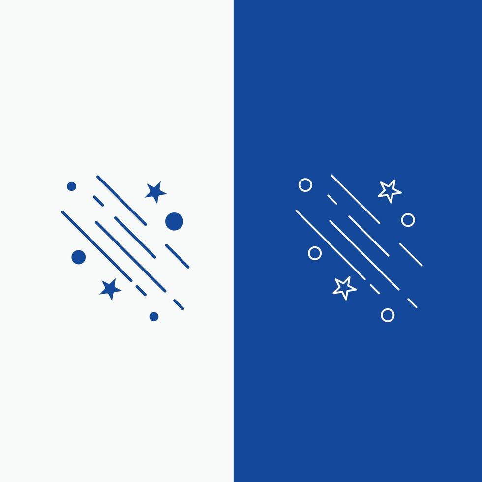 étoile. étoile filante. chute. espace. ligne d'étoiles et bouton web glyphe dans une bannière verticale de couleur bleue pour ui et ux. site web ou application mobile vecteur