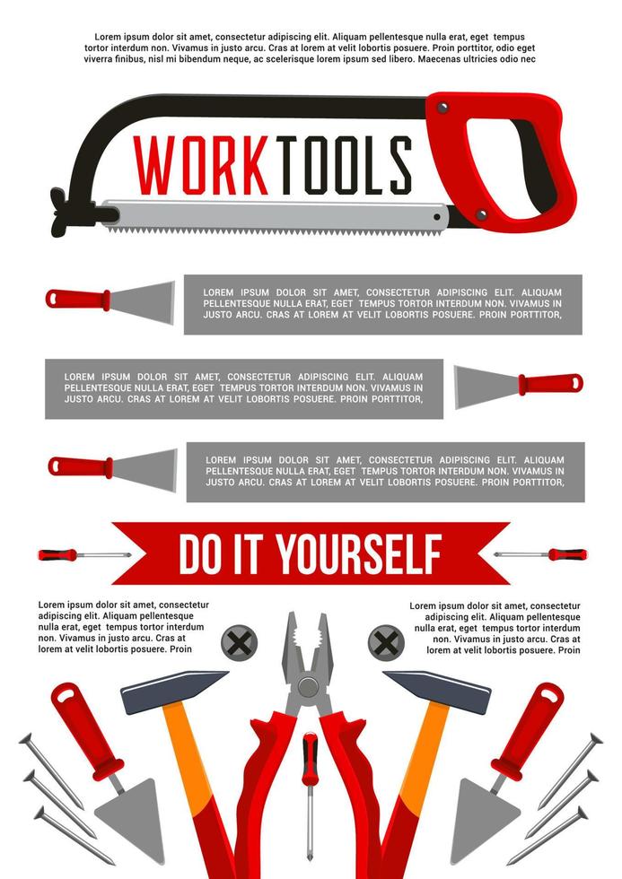 affiche de vecteur d'outils de travail ou de réparation de construction