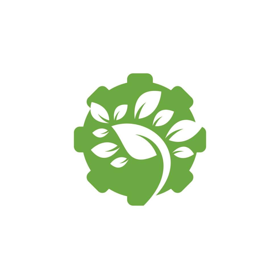 modèle de logo de forme d'engrenage de feuille. vecteur de conception de modèle de logo de feuille d'arbre, illustration d'icône.