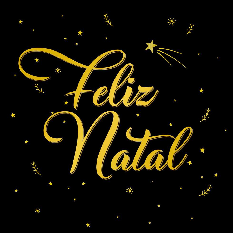 or joyeux noël en portugais brésilien et fond noir avec étoile filante. traduction - joyeux noël. vecteur