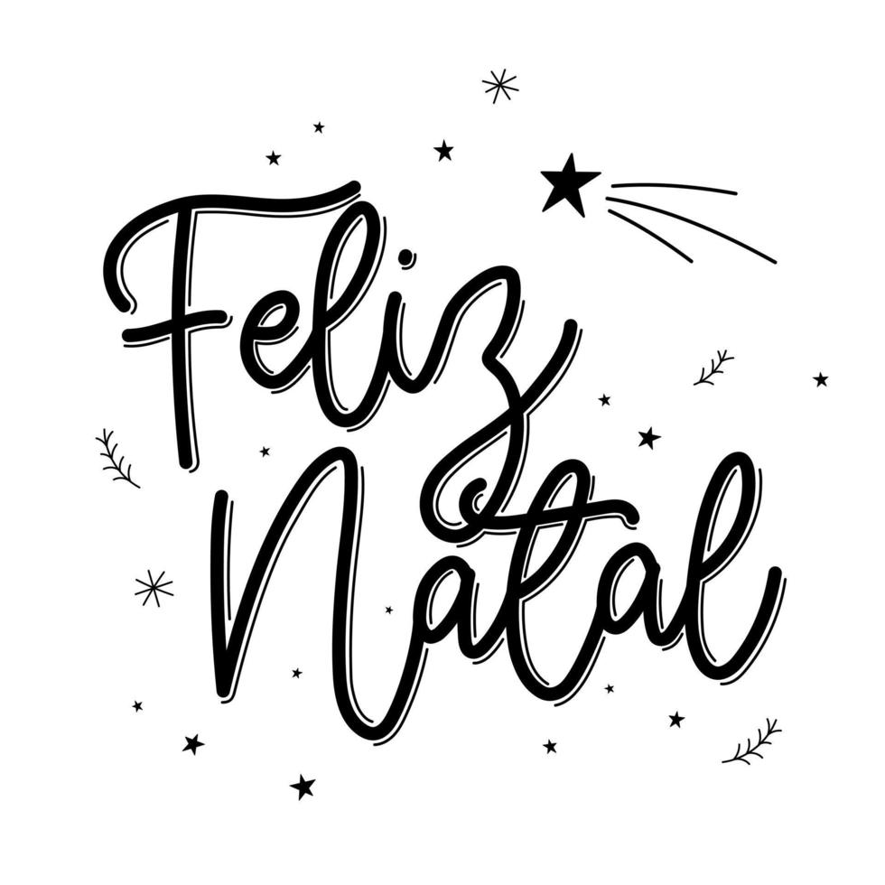 lettrage joyeux noël en portugais brésilien avec étoile filante. traduction - joyeux noël. vecteur