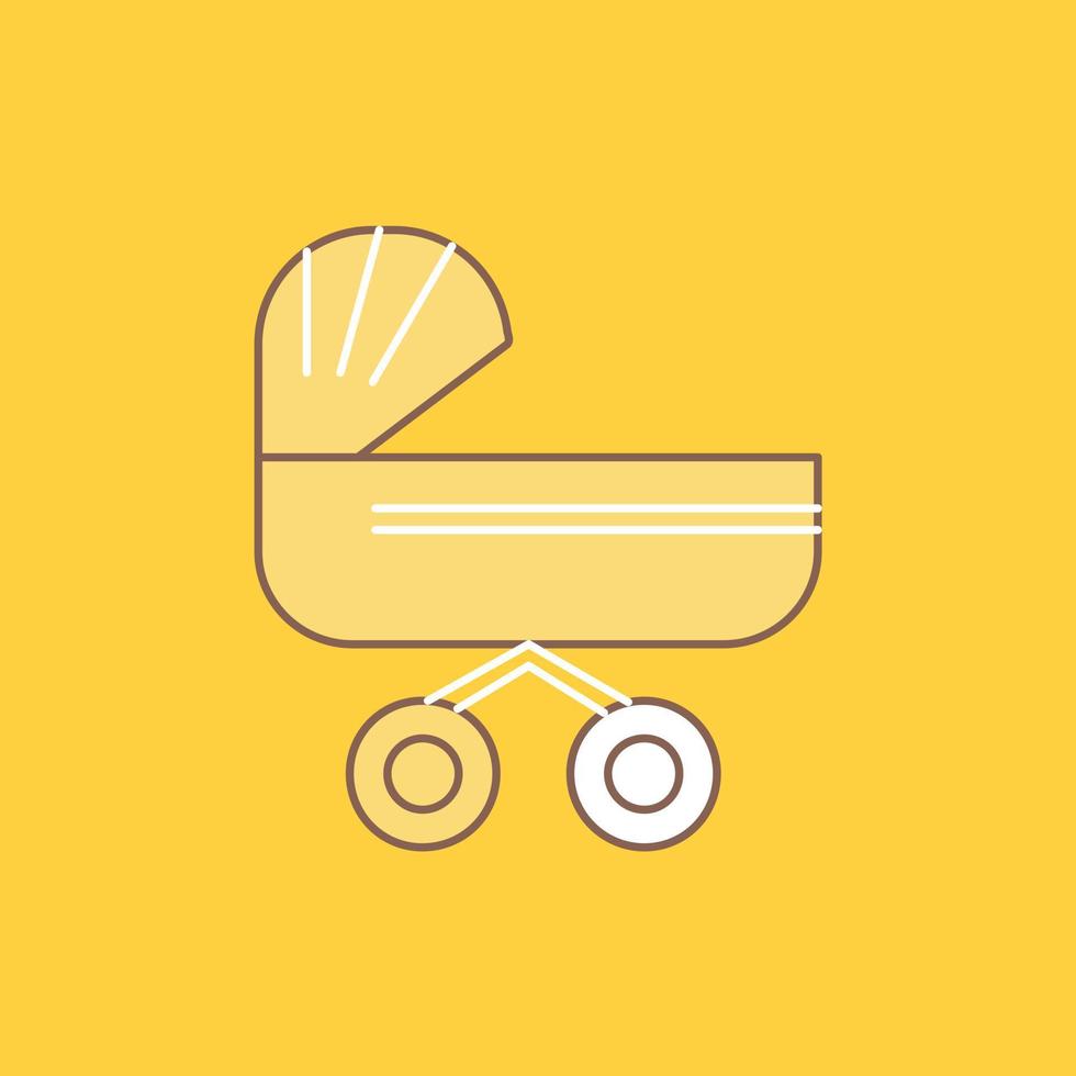 chariot. bébé. des gamins. pousser. icône remplie de ligne plate de poussette. beau bouton logo sur fond jaune pour ui et ux. site web ou application mobile vecteur