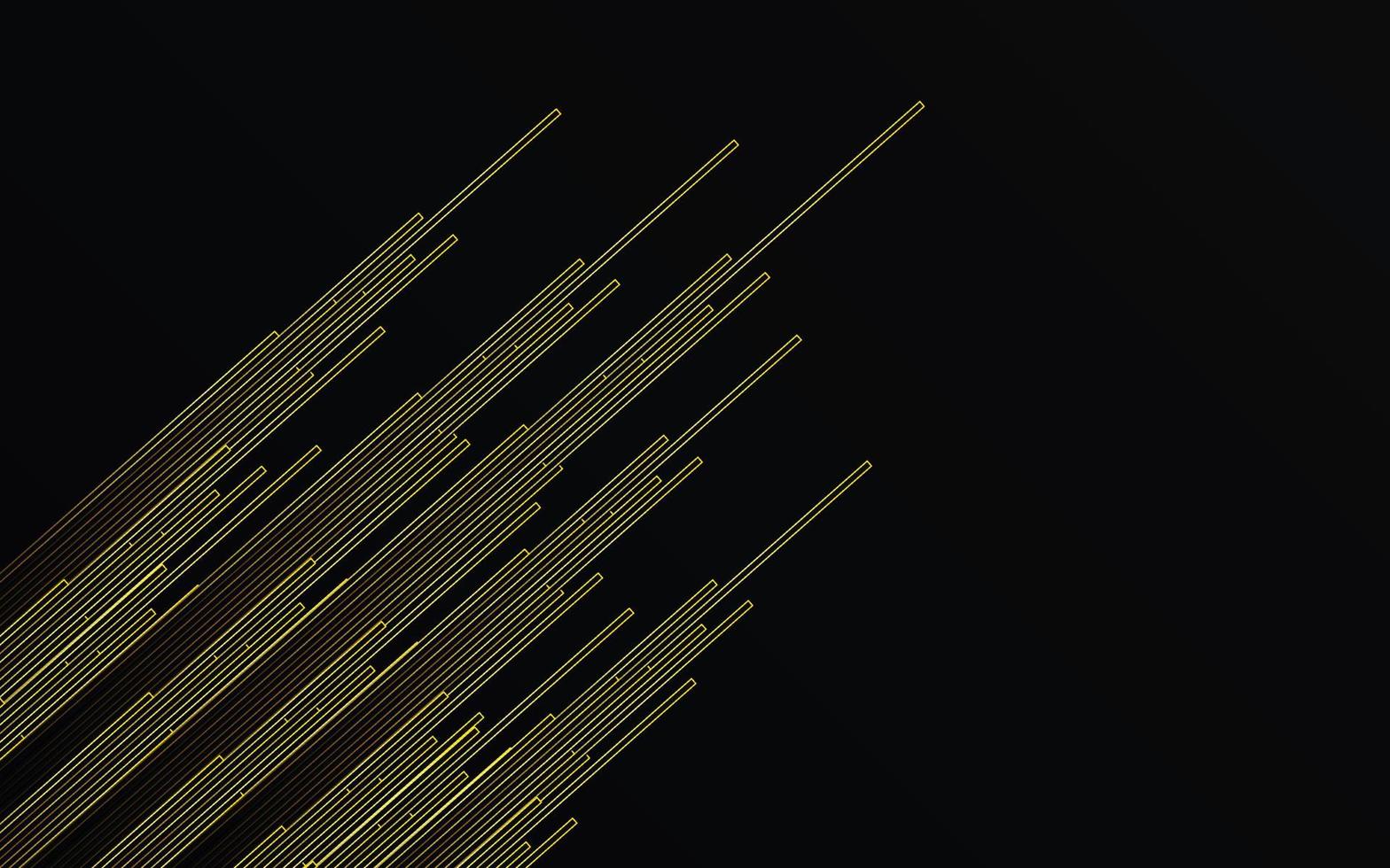 lignes de lumière dorées abstraites zoom sur la vitesse du tuyau sur la technologie de fond noir vecteur
