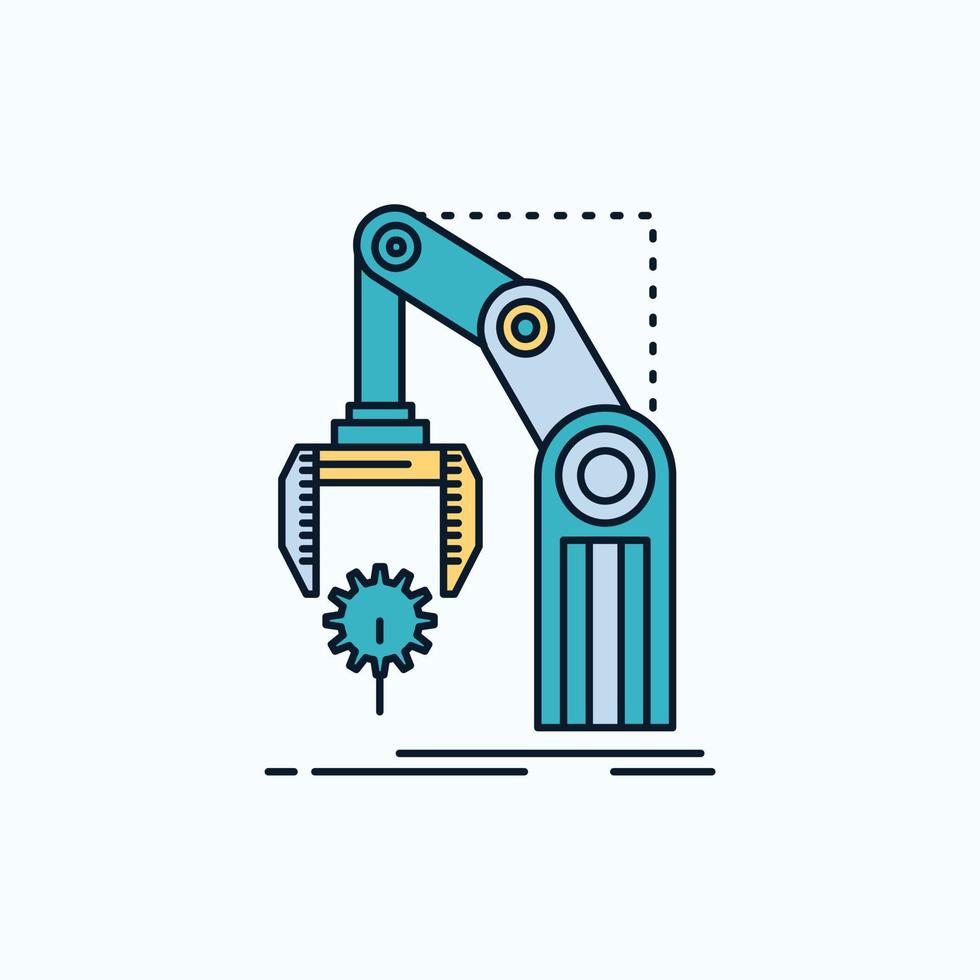 automatisation. usine. main. mécanisme. icône plate de paquet. signe et symboles verts et jaunes pour le site Web et l'application mobile. illustration vectorielle vecteur