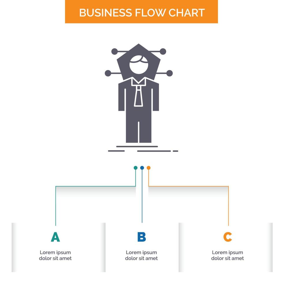 Entreprise. lien. Humain. réseau. conception d'organigramme d'entreprise de solution avec 3 étapes. icône de glyphe pour la place du modèle d'arrière-plan de présentation pour le texte. vecteur