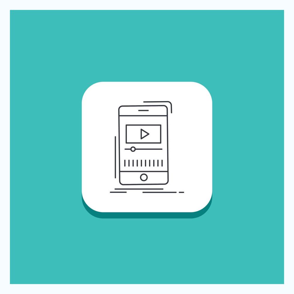 bouton rond pour les médias. musique. joueur. vidéo. icône de ligne mobile fond turquoise vecteur