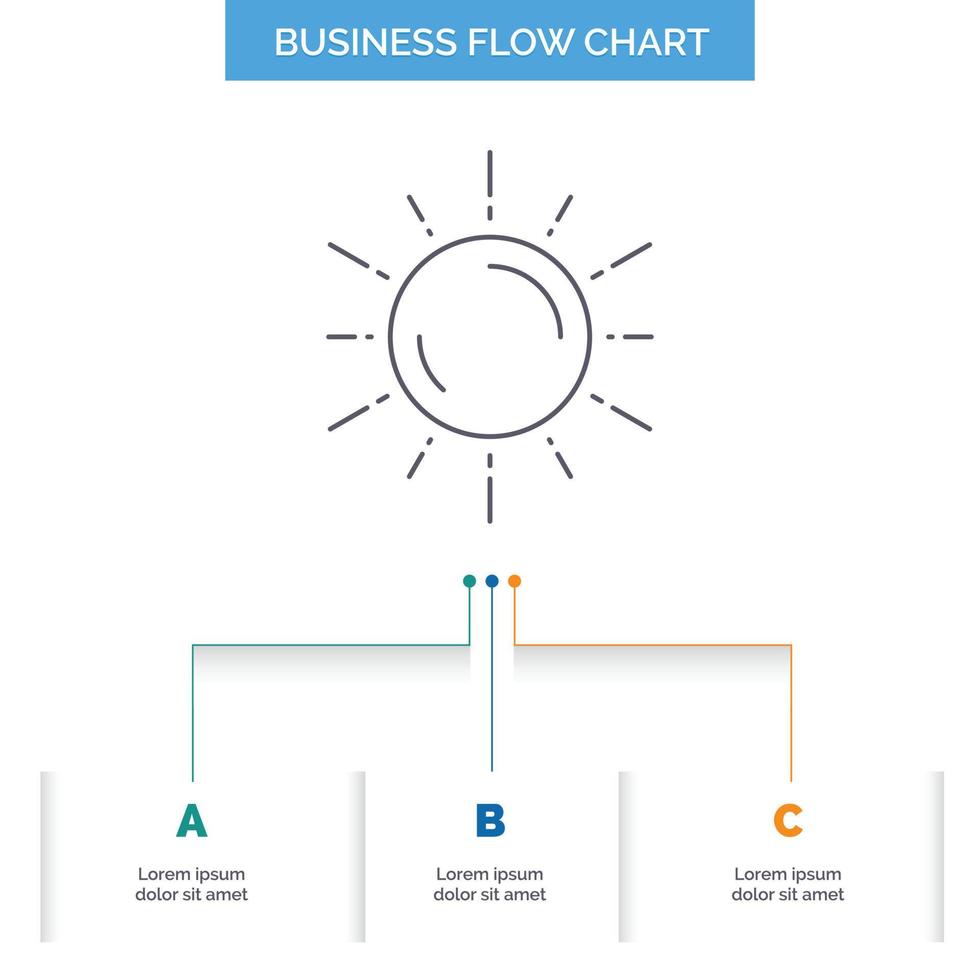 Soleil. espace. planète. astronomie. conception d'organigramme météorologique en 3 étapes. icône de ligne pour le modèle d'arrière-plan de présentation place pour le texte vecteur