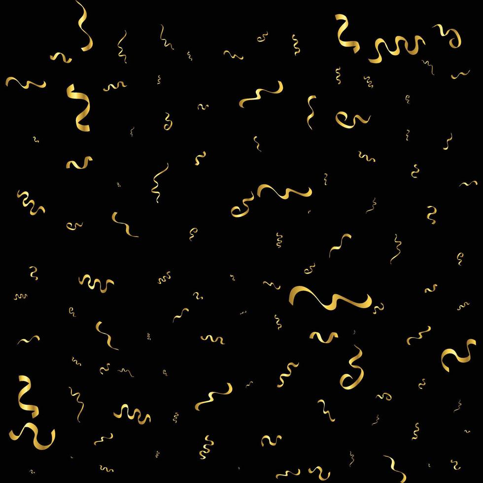 confettis dorés et ruban de streamer tombant sur fond noir. vecteur