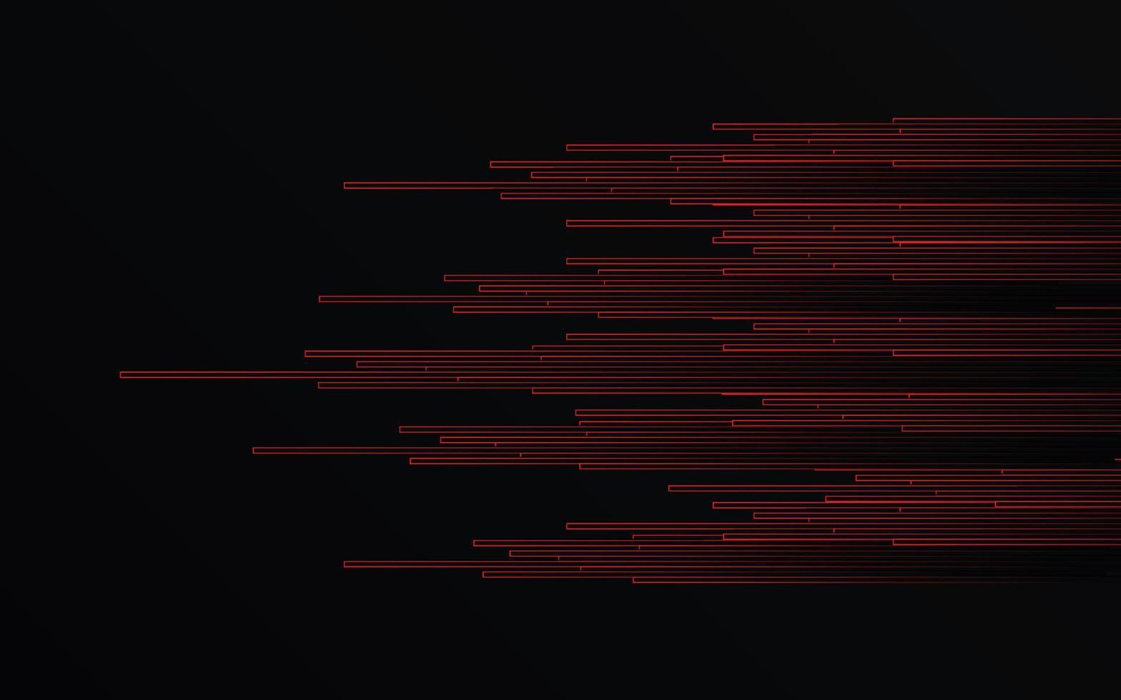 lignes de lumière rouge abstraites zoom sur la vitesse du tuyau sur la technologie de fond noir vecteur