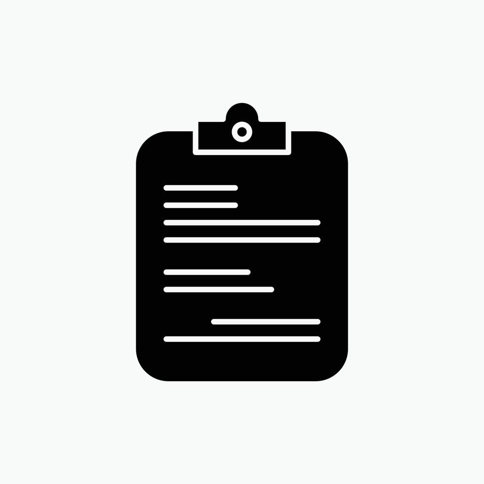 rapport. médical. papier. liste de contrôle. icône de glyphe de document. illustration vectorielle isolée vecteur