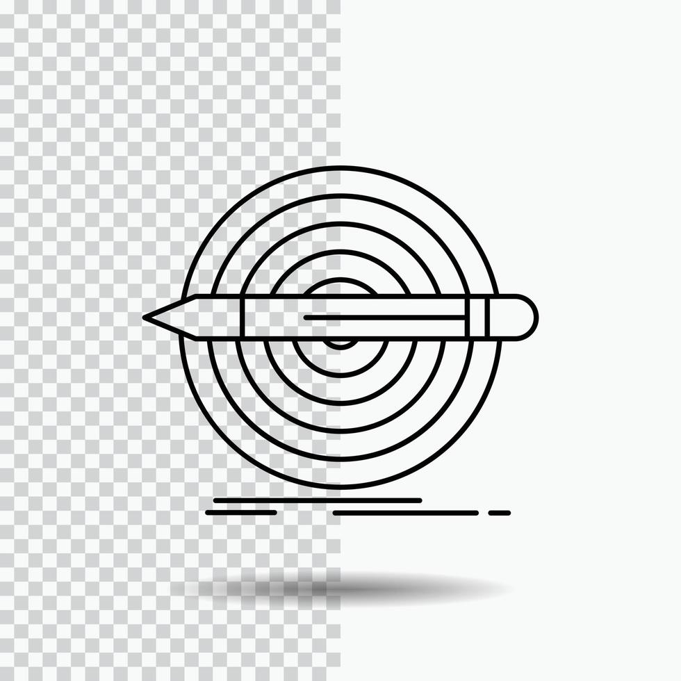 motif. objectif. crayon. Positionner. icône de ligne cible sur fond transparent. illustration vectorielle icône noire vecteur