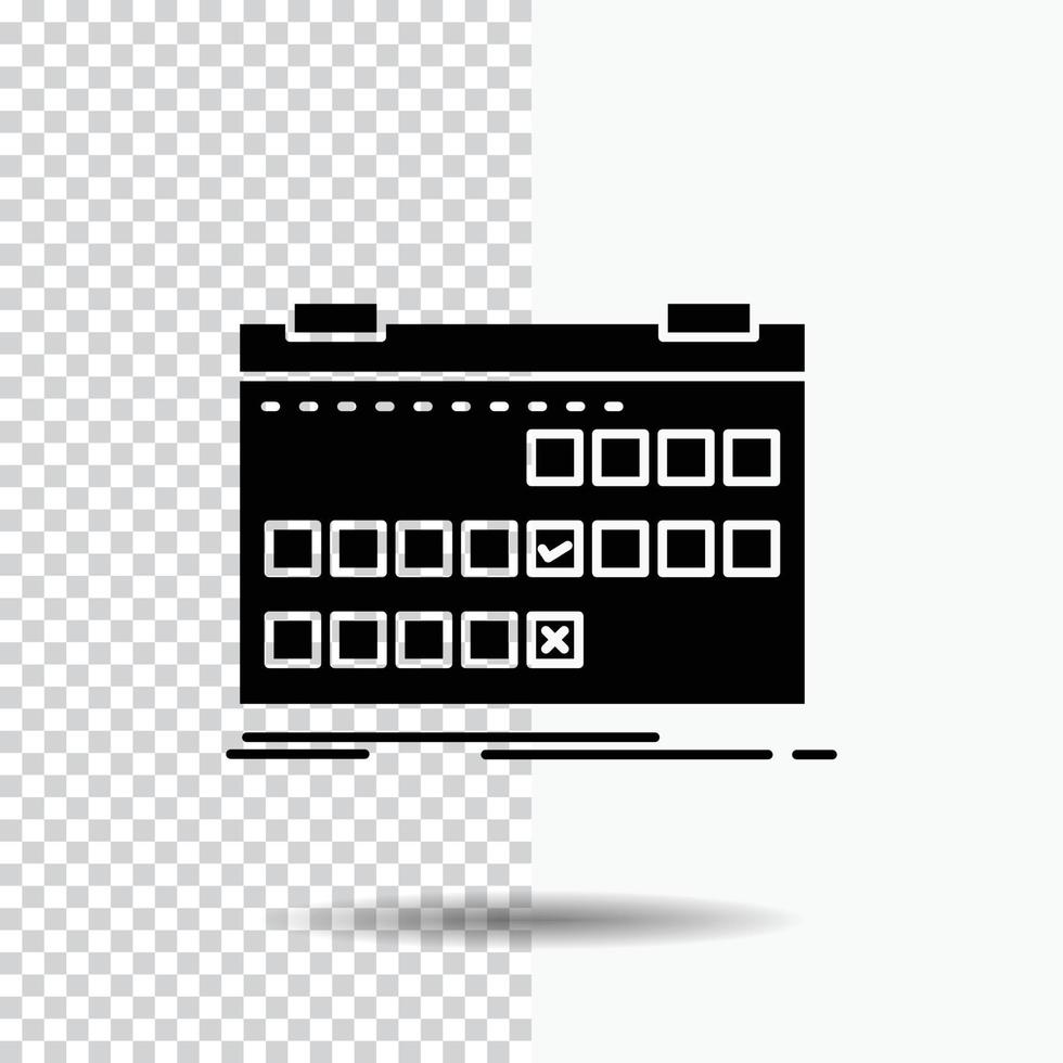 calendrier. Date. un événement. Libération. icône de glyphe de calendrier sur fond transparent. icône noire vecteur
