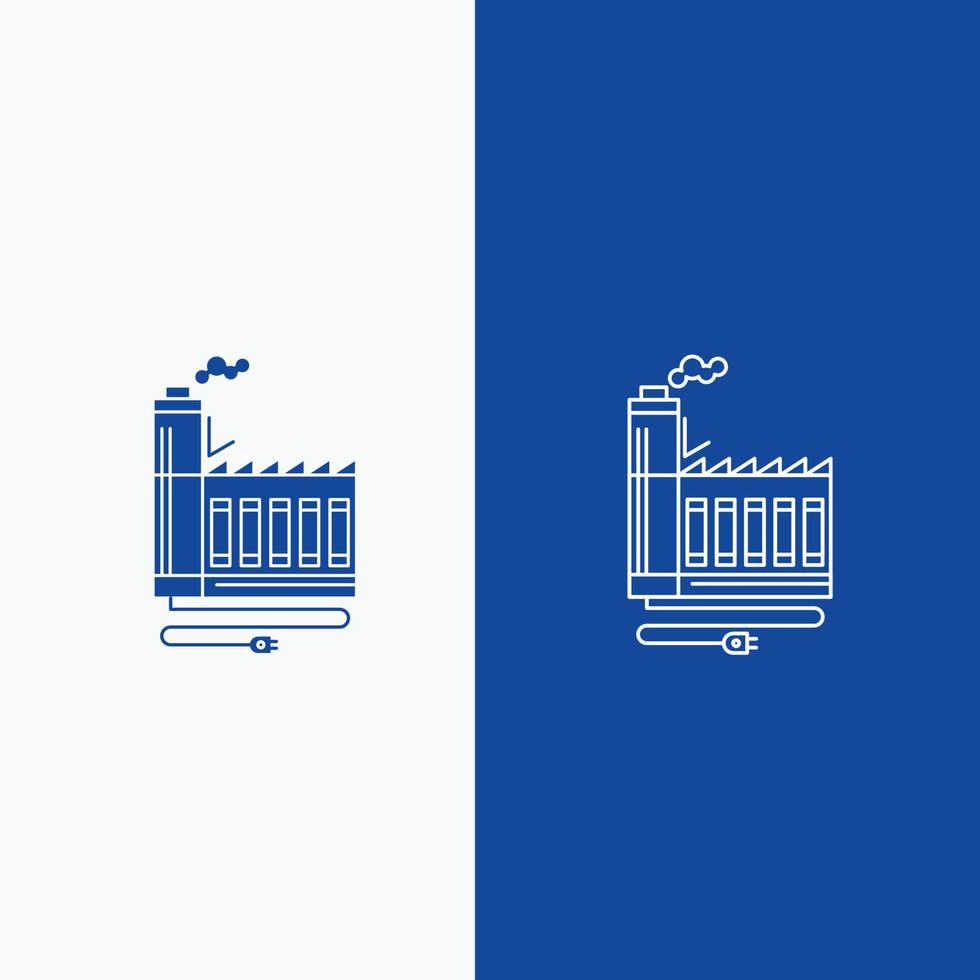 consommation. Ressource. énergie. usine. ligne de fabrication et bouton web glyphe en bannière verticale de couleur bleue pour ui et ux. site web ou application mobile vecteur