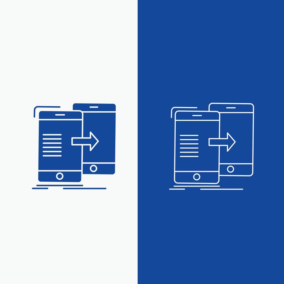 Les données. partage. synchroniser. synchronisation. ligne de synchronisation et bouton web glyphe dans une bannière verticale de couleur bleue pour ui et ux. site web ou application mobile vecteur