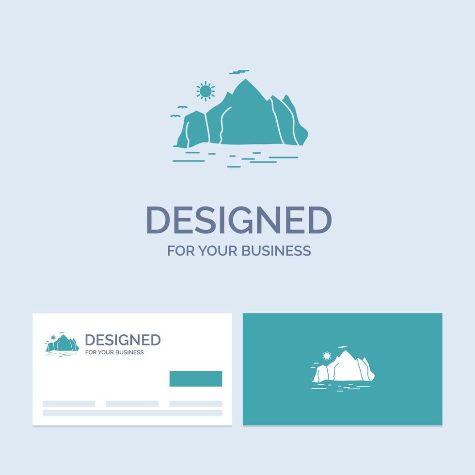 la nature. colline. paysage. Montagne. symbole d'icône de glyphe de logo d'entreprise de scène pour votre entreprise. cartes de visite turquoise avec modèle de logo de marque. vecteur