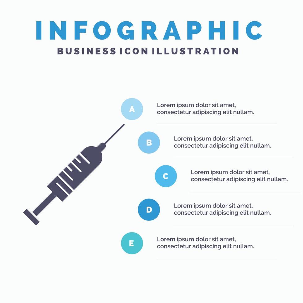 seringue. injection. vaccin. aiguille. modèle d'infographie de tir pour le site Web et la présentation. icône grise de glyphe avec illustration vectorielle de style infographique bleu. vecteur