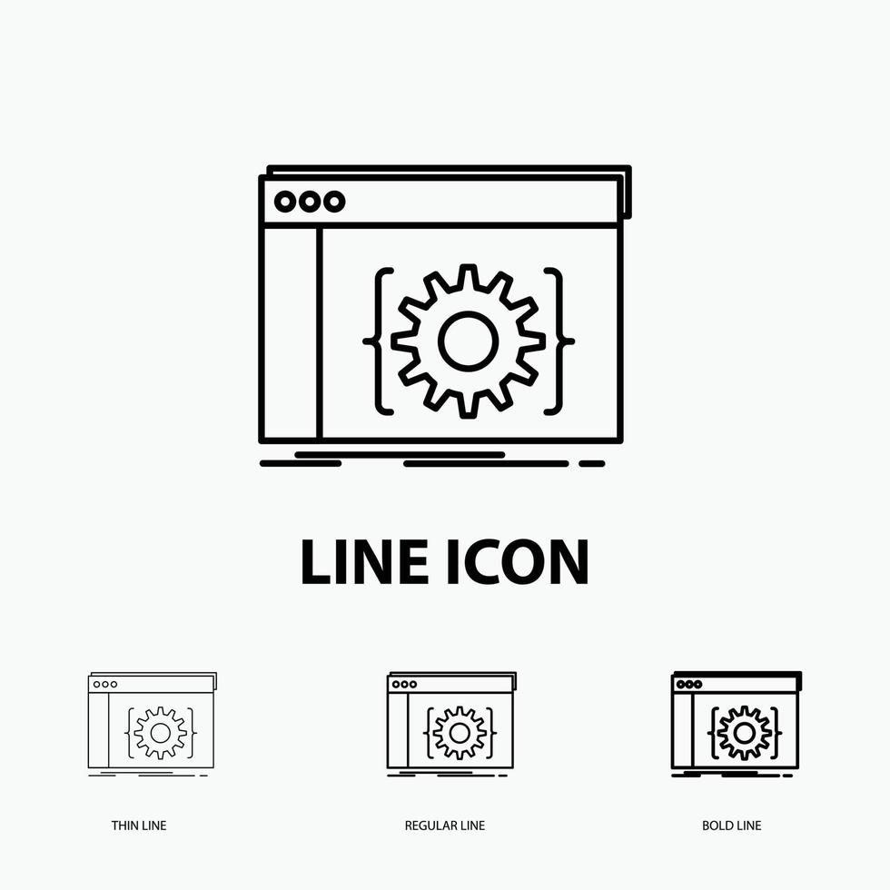 API. application. codage. développeur. icône du logiciel en mince. style de ligne régulier et audacieux. illustration vectorielle vecteur