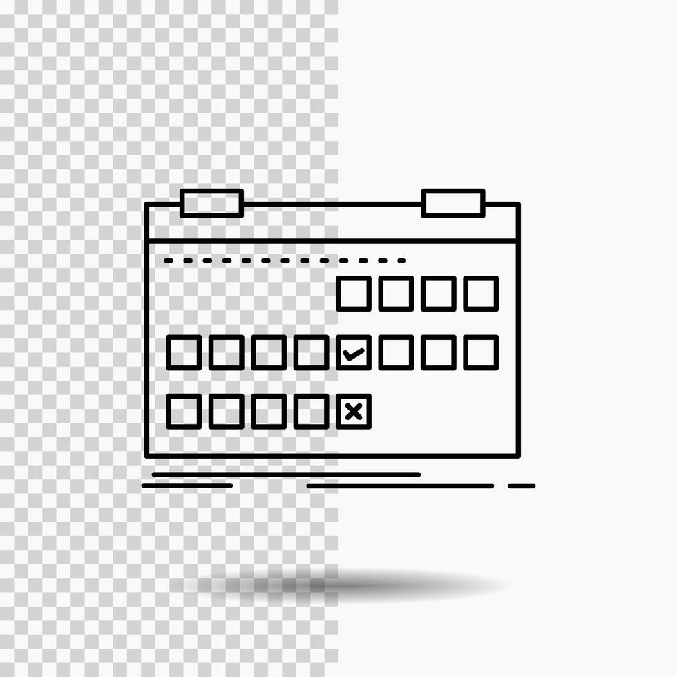 calendrier. Date. un événement. Libération. icône de ligne de calendrier sur fond transparent. illustration vectorielle icône noire vecteur
