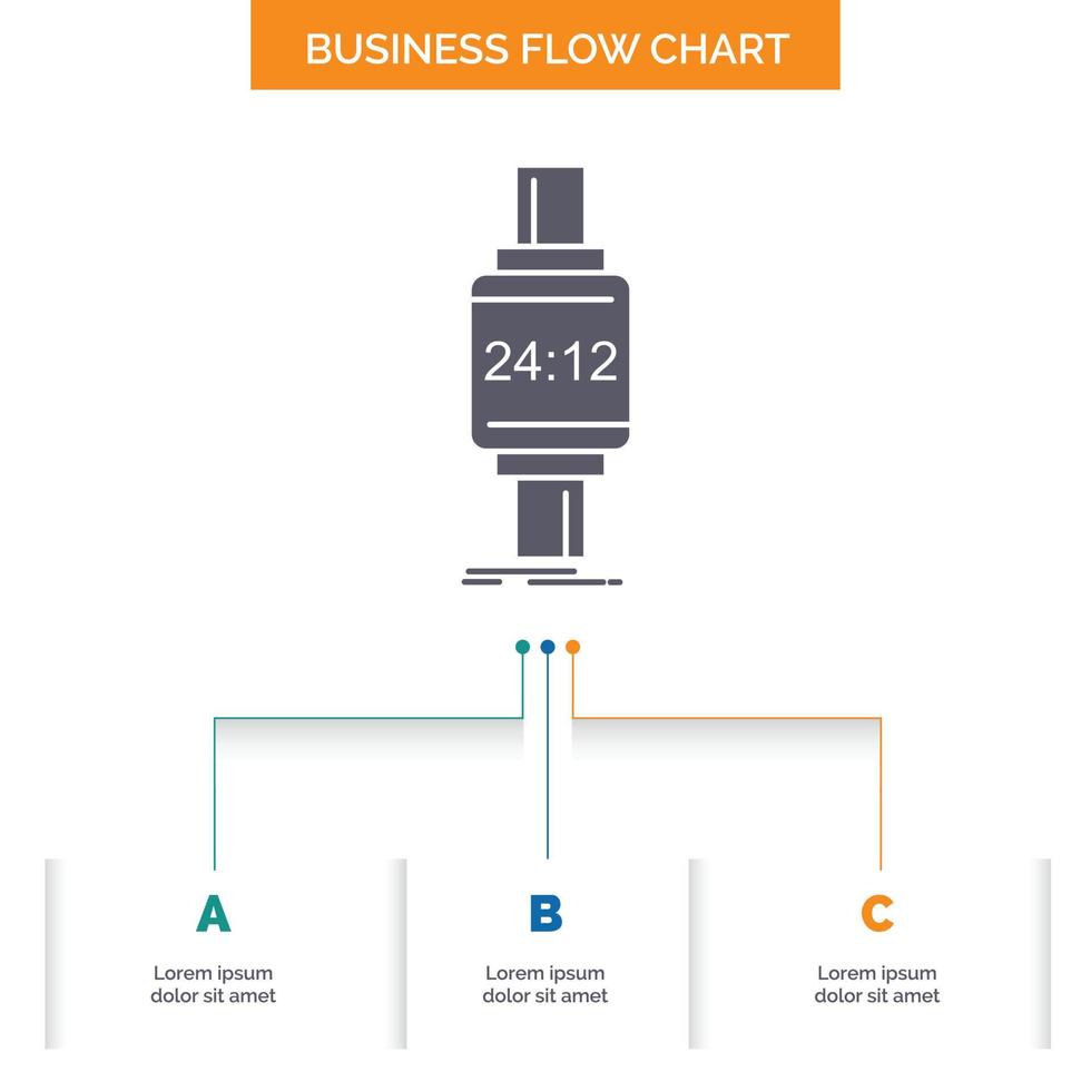 montre intelligente. montre intelligente. Regardez. Pomme. conception d'organigramme d'affaires android avec 3 étapes. icône de glyphe pour la place du modèle d'arrière-plan de présentation pour le texte. vecteur