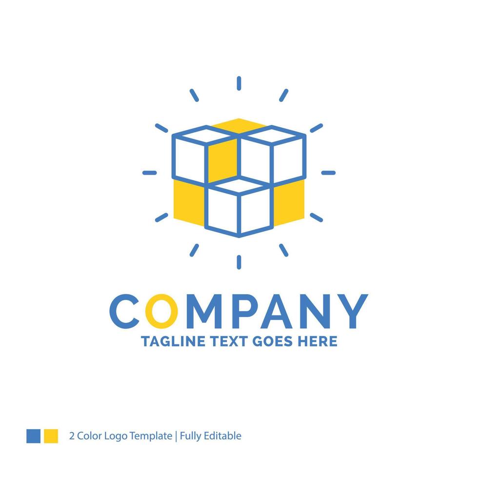 boîte. labyrinthe. puzzle. la solution. modèle de logo d'entreprise cube bleu jaune. lieu de modèle de conception créative pour le slogan. vecteur