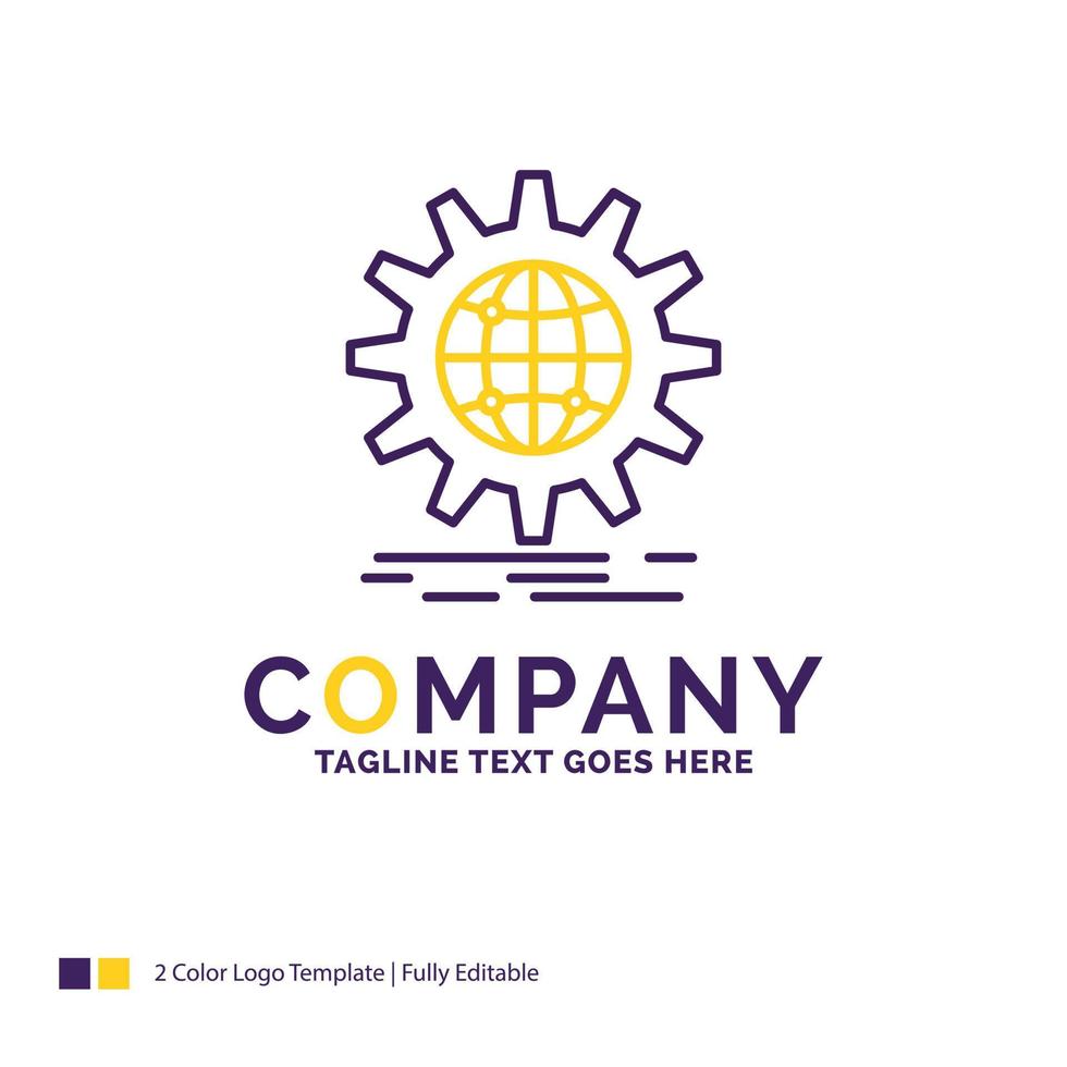 création de logo de nom d'entreprise pour l'international. Entreprise. globe. à l'échelle mondiale. équipement. conception de nom de marque violet et jaune avec place pour le slogan. modèle de logo créatif pour petites et grandes entreprises. vecteur