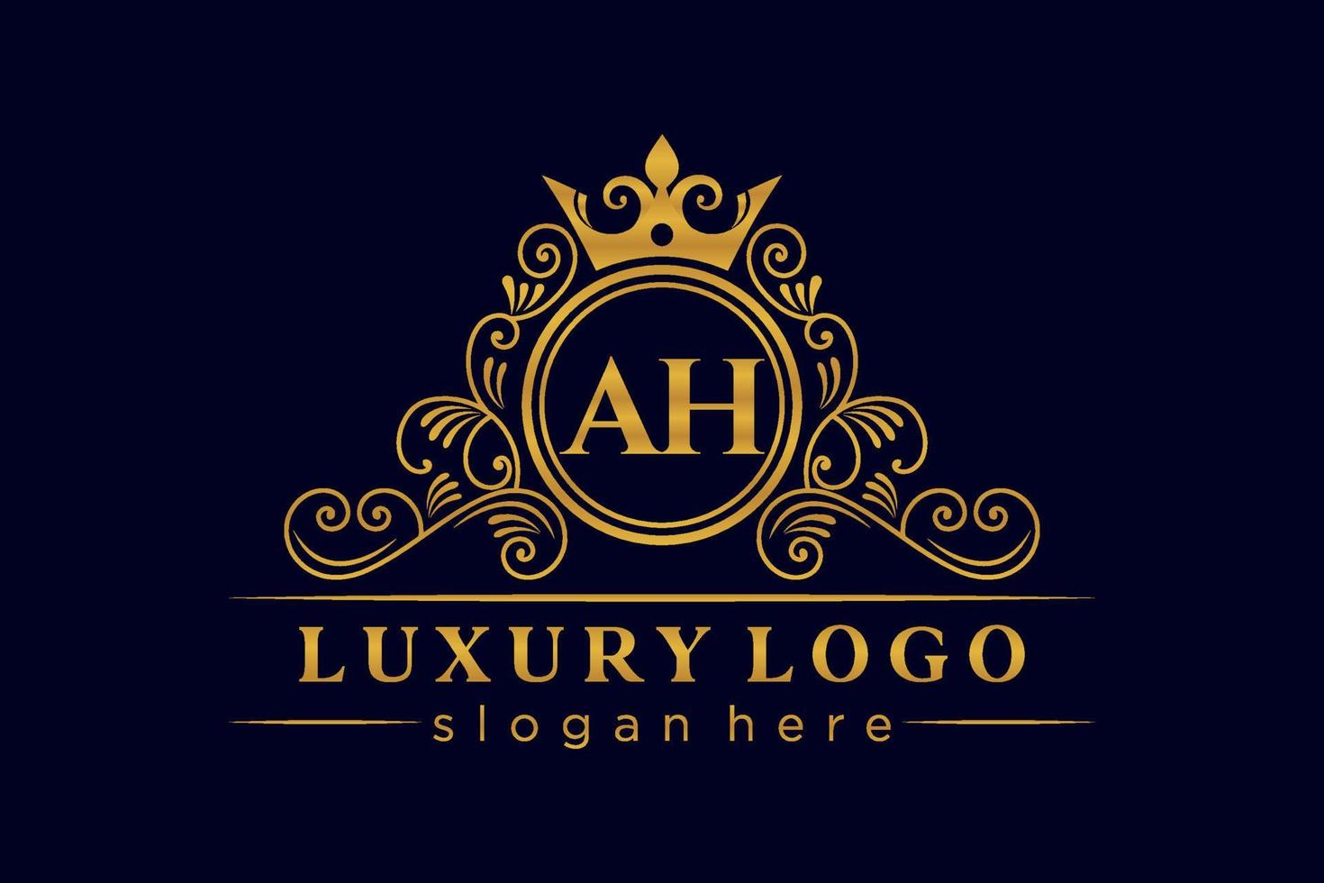 ah lettre initiale or calligraphique féminin floral monogramme héraldique dessiné à la main antique style vintage luxe logo design vecteur premium