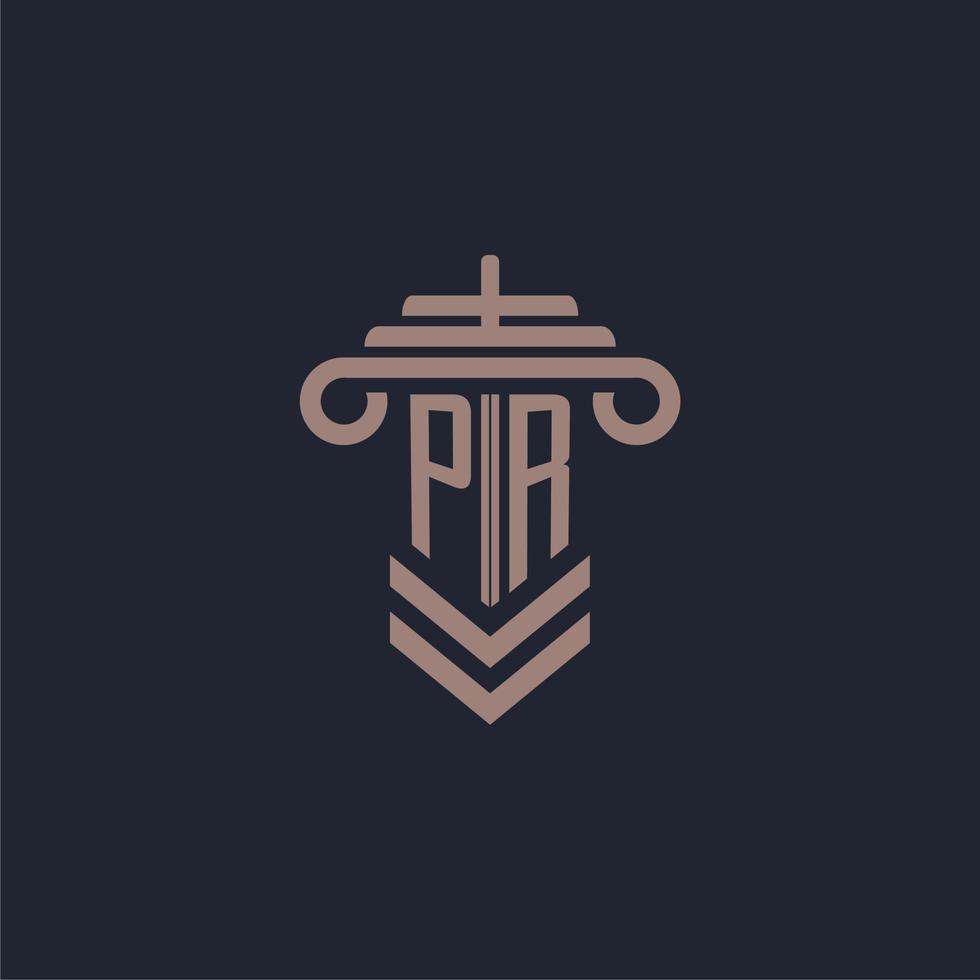 pr logo monogramme initial avec conception de pilier pour image vectorielle de cabinet d'avocats vecteur