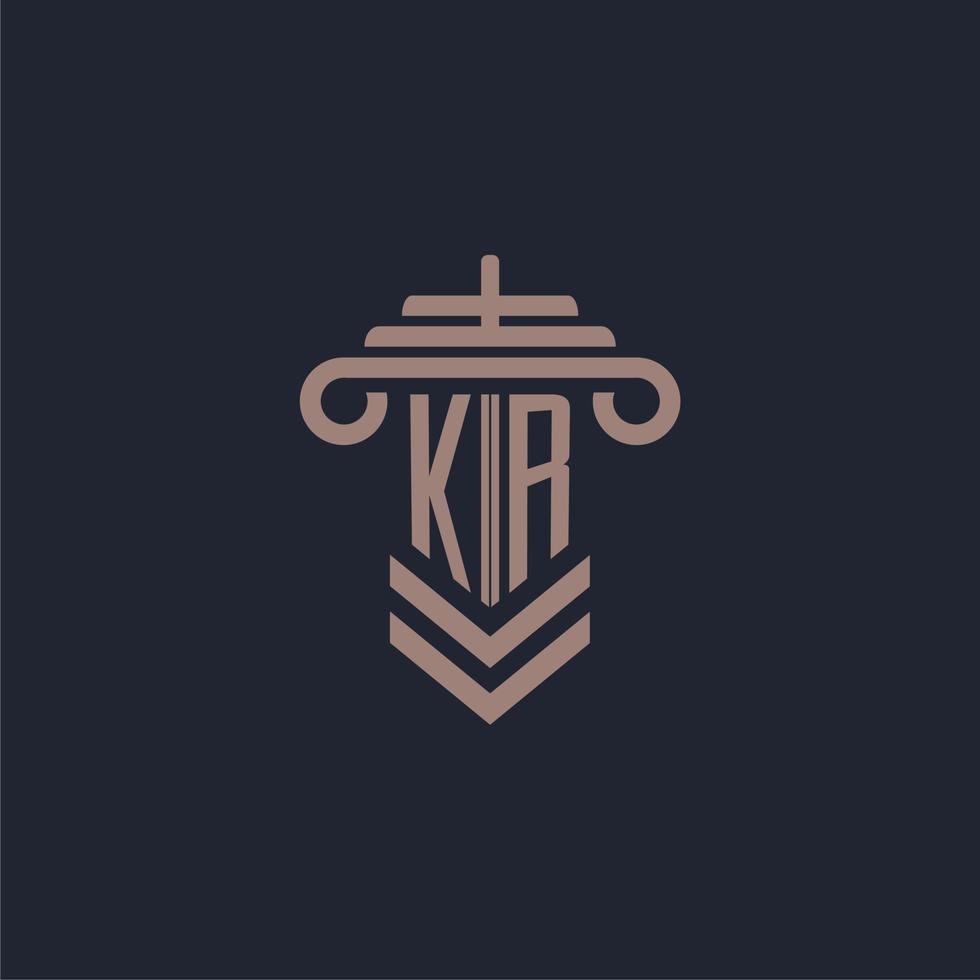 kr logo monogramme initial avec conception de pilier pour image vectorielle de cabinet d'avocats vecteur