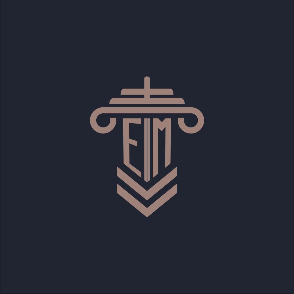 logo monogramme initial em avec conception de pilier pour image vectorielle de cabinet d'avocats vecteur