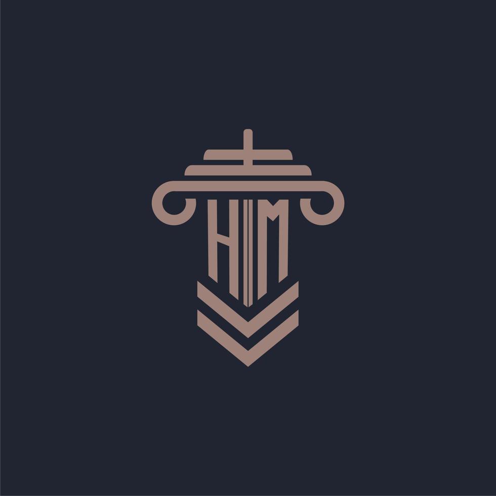 logo monogramme initial hm avec conception de pilier pour image vectorielle de cabinet d'avocats vecteur